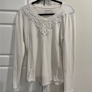 Eddie Bauer Henley Thermal with Lace Neckline GirlhoodCore Feminine Spring